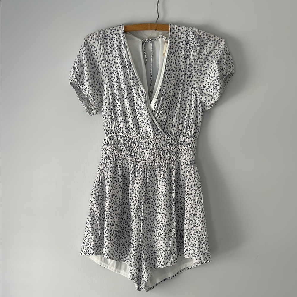 White and Blue Floral Romper